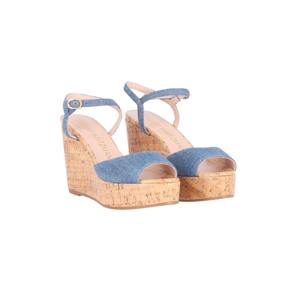 Stuart Weitzman Palmina Platform Wedge Sandals in Blue Canvas - Picture 4 of 8